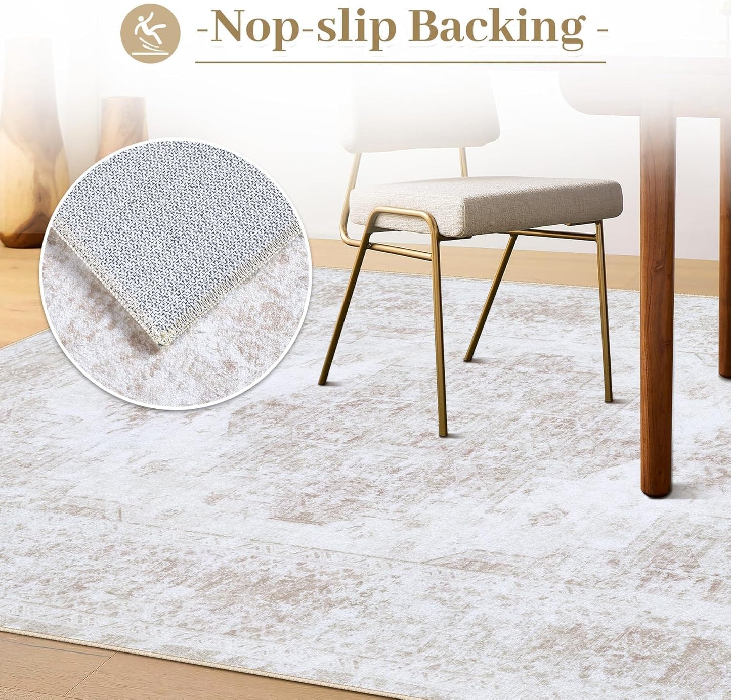 Area Rug Living Room Rug, Machine Washable Vintage Distressed Medallion Rug Non-Slip Soft Low Pile Large Indoor Rugs for Bedroom Kitchen Dining Room Office