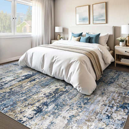 Area Rugs 8x10 for Living Room: Washable Rug Modern Abstract Neutral Soft Non-Slip Low-Pile Indoor Large Carpet for Bedroom Dining Room Home Office Children's Room(Blue Grey Brown, 8'x10')