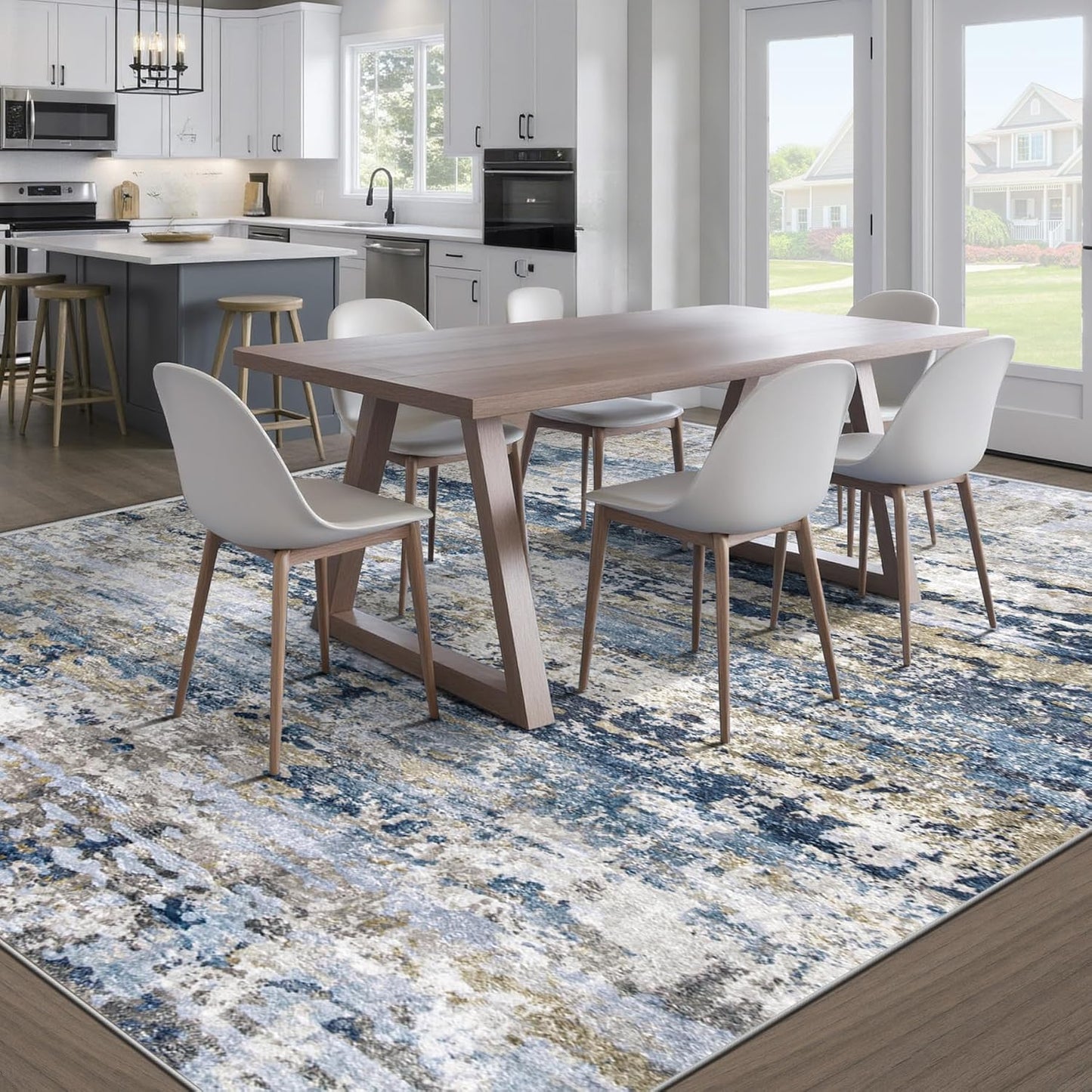 Area Rugs 8x10 for Living Room: Washable Rug Modern Abstract Neutral Soft Non-Slip Low-Pile Indoor Large Carpet for Bedroom Dining Room Home Office Children's Room(Blue Grey Brown, 8'x10')