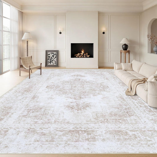 Area Rug Living Room Rug, Machine Washable Vintage Distressed Medallion Rug Non-Slip Soft Low Pile Large Indoor Rugs for Bedroom Kitchen Dining Room Office