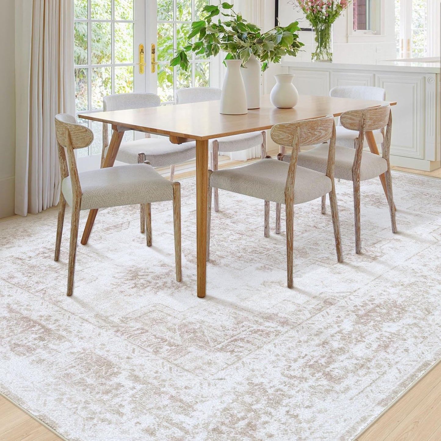 Area Rug Living Room Rug, Machine Washable Vintage Distressed Medallion Rug Non-Slip Soft Low Pile Large Indoor Rugs for Bedroom Kitchen Dining Room Office